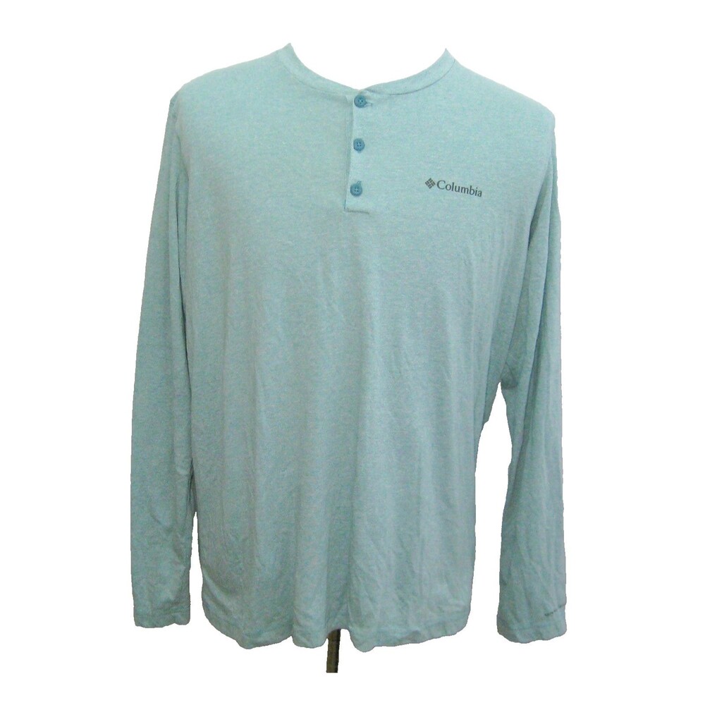 COLUMBIA Men's (Size Large) Blue Long Sleeve Henley T-Shirt Cotton Blend Top